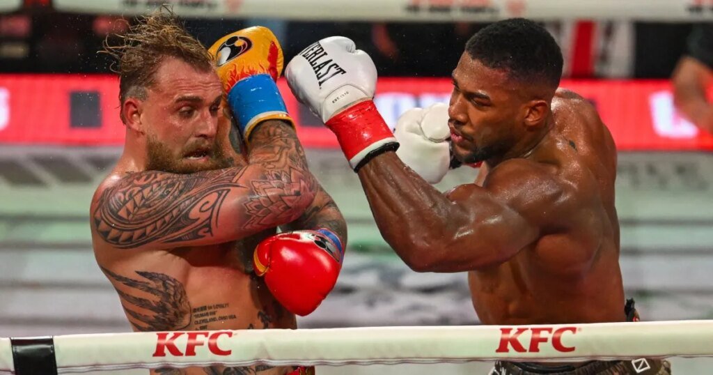 Anthony Joshua delivers a sixth-round knockout to Jake Paul in their heavyweight fight.
