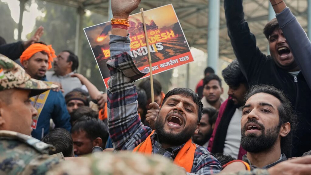 Protest by Hindutva Supporters at Bangladesh High Commission Following Lynching of Hindu Individual