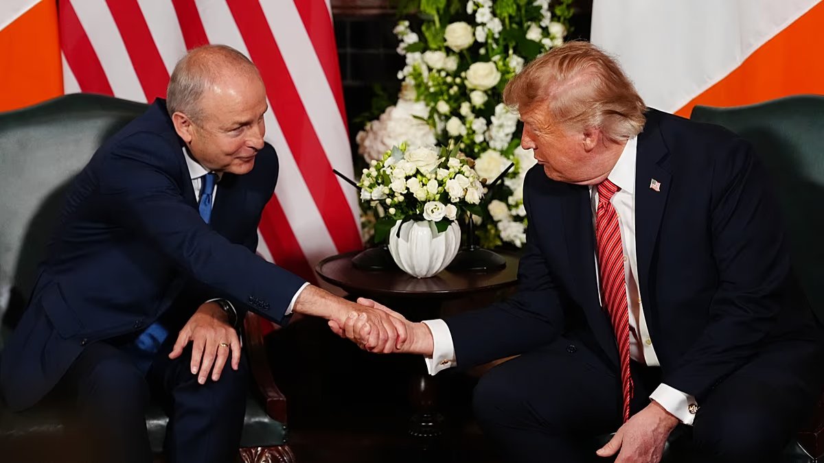 Trump expresses desire for a "reunified" Ireland during meeting with Taoiseach Martin on two-day official visit.